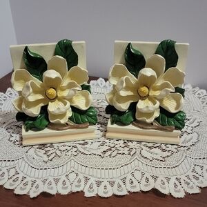 VTG 1995 CBK Ltd. Magnolia Blossom Resin Bookends